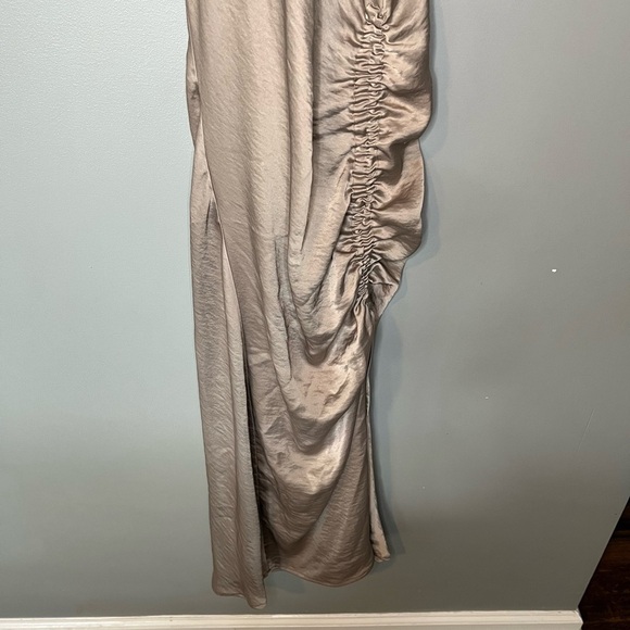 Revolve x House of Harlow 1960 Ruched Satin Dress - Taupe - Picture 5 of 9